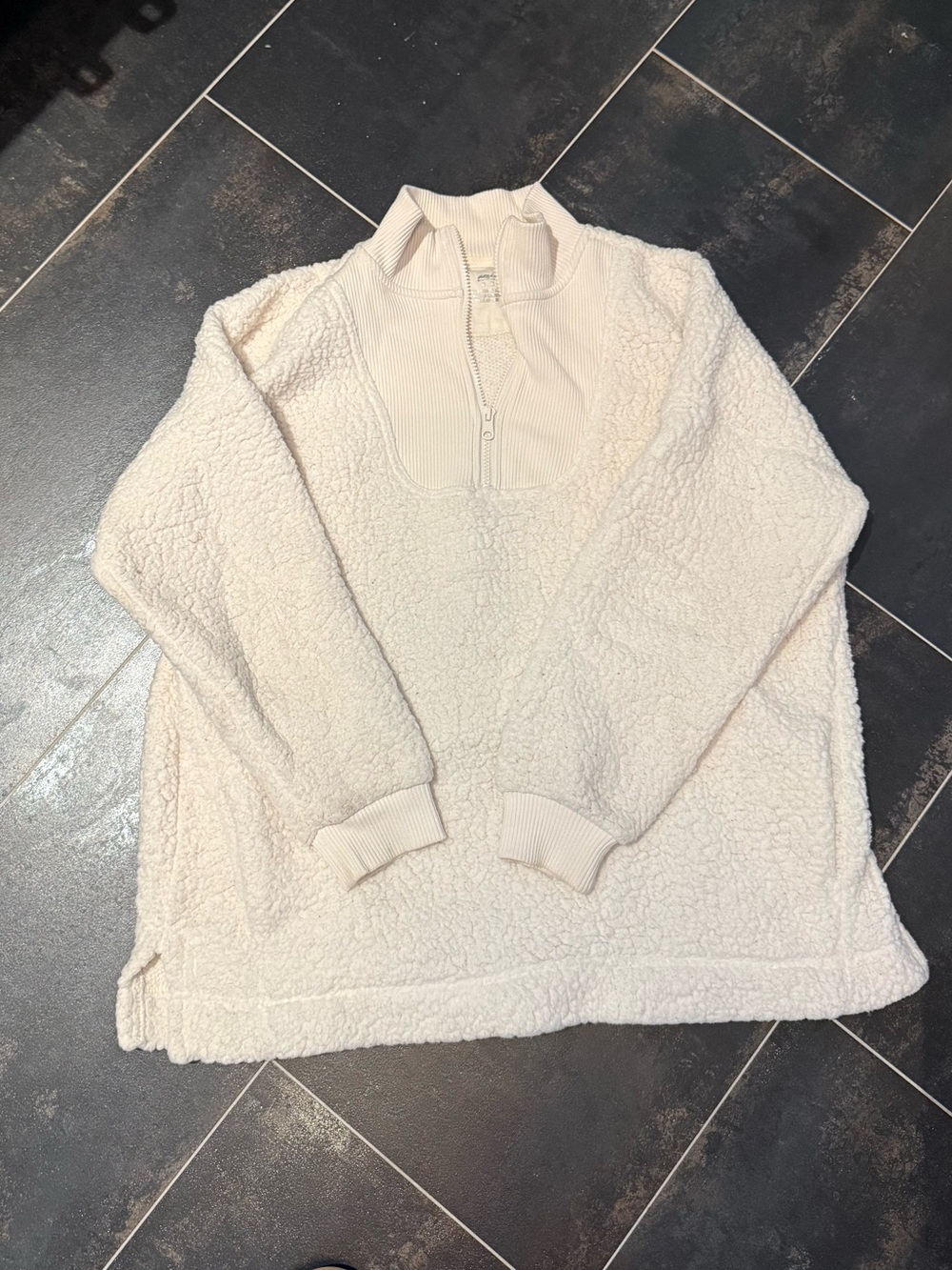 Aerie Cream Sherpa Quarter-Zip Pullover size Medium